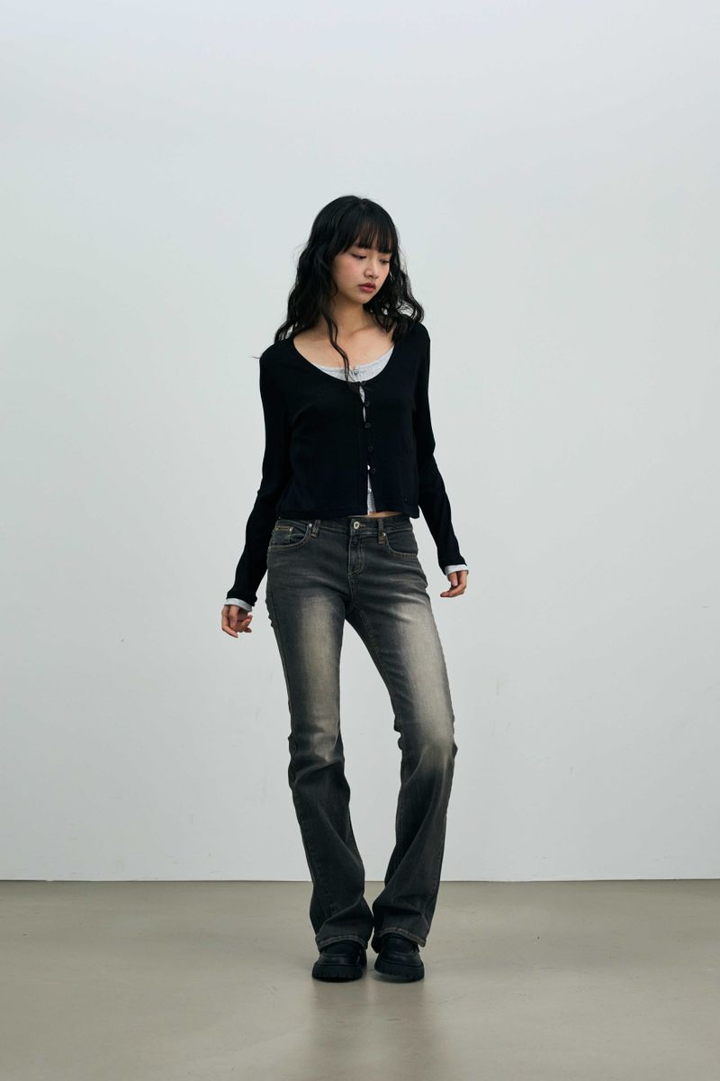 LYLA LAYERED CARDIGAN / BLACK-MELANGE