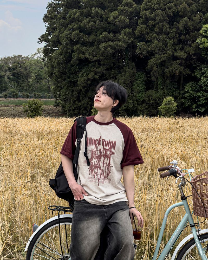 Stamune Printing Raglan Short Sleeve Tee