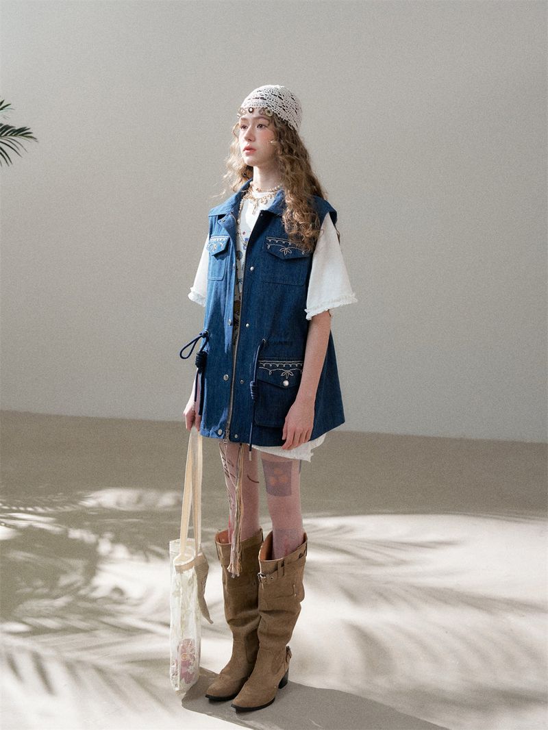 Indigo Denim Utility Pocket Vest