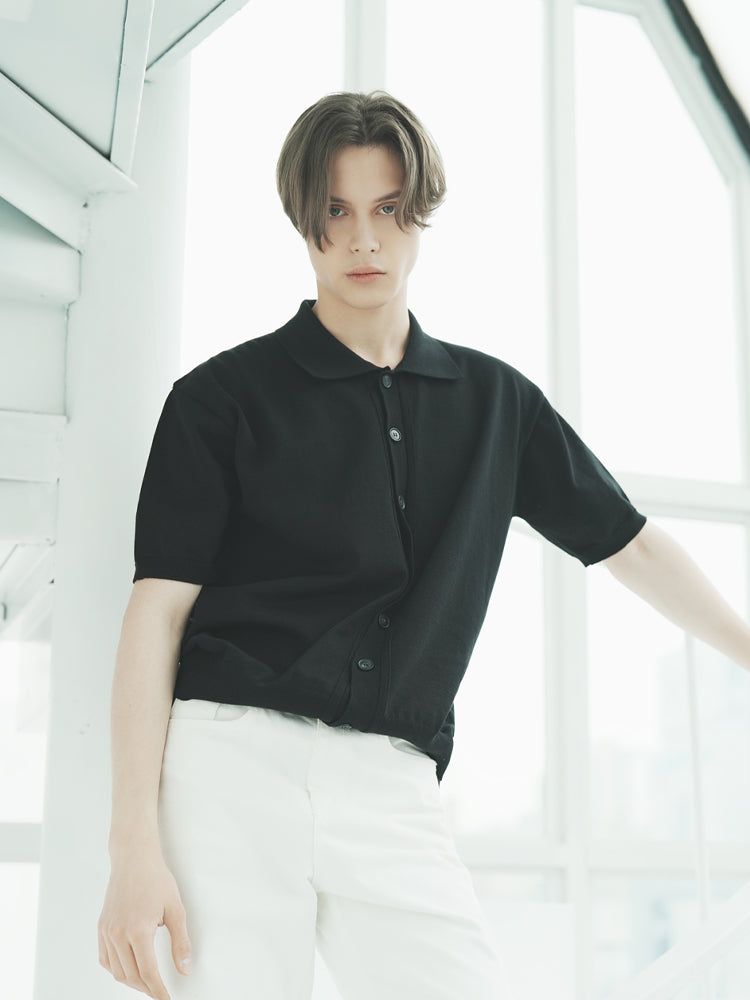 T1015 OPEN SHORT-SLEEVED KNIT_BLACK