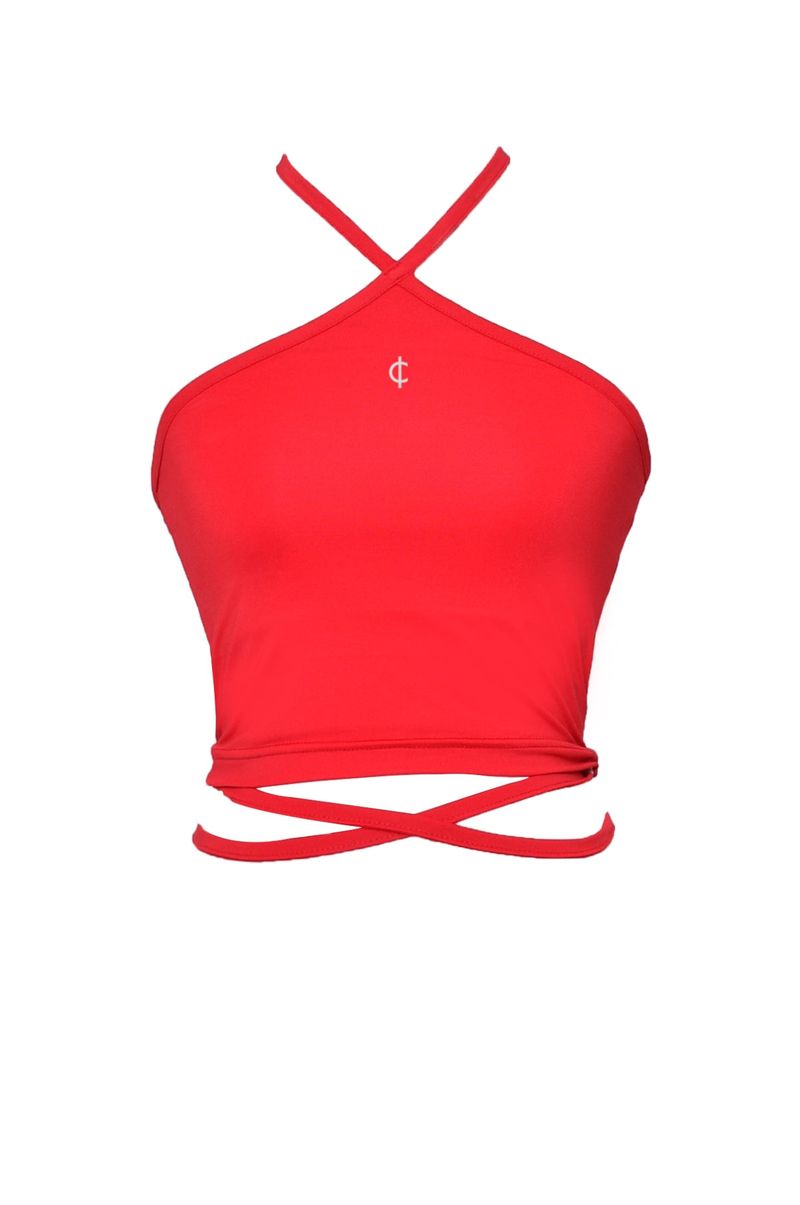 2-way halter span crop sleeveless top (red)