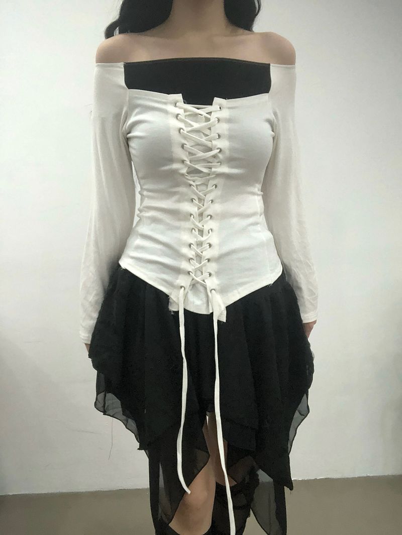 Ribbon Corset Off-shoulder T