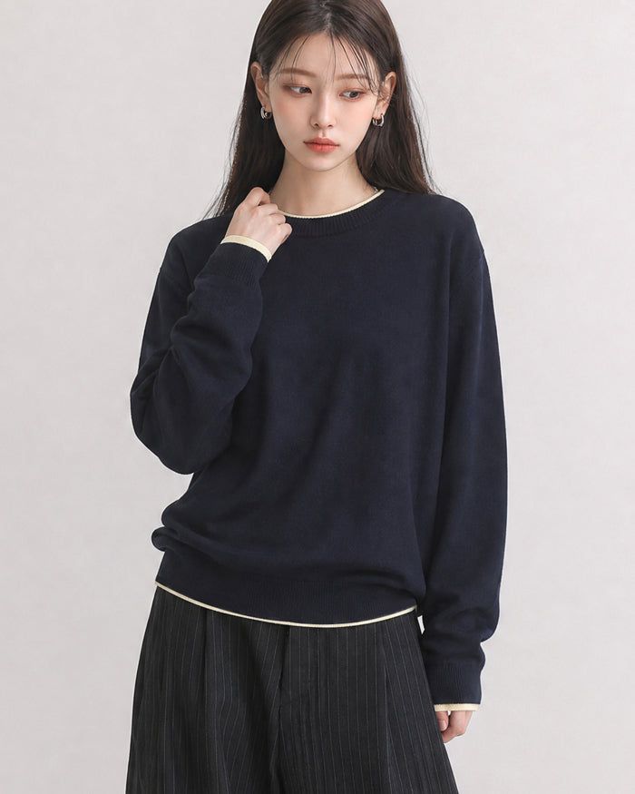 (UNISEX) Colorblock Round Knit