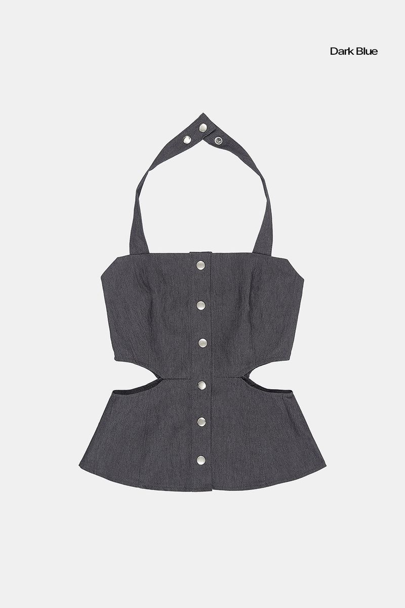 Denim snap cut out sleeveless top