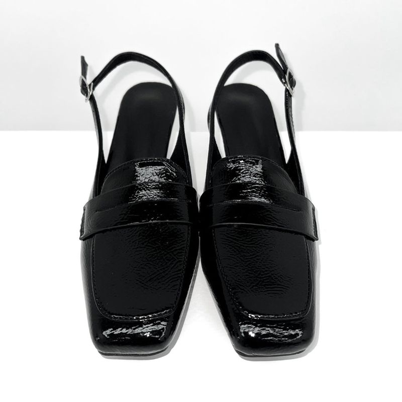 Black Enamel Semi Square Geek Chic Slingback (Black)