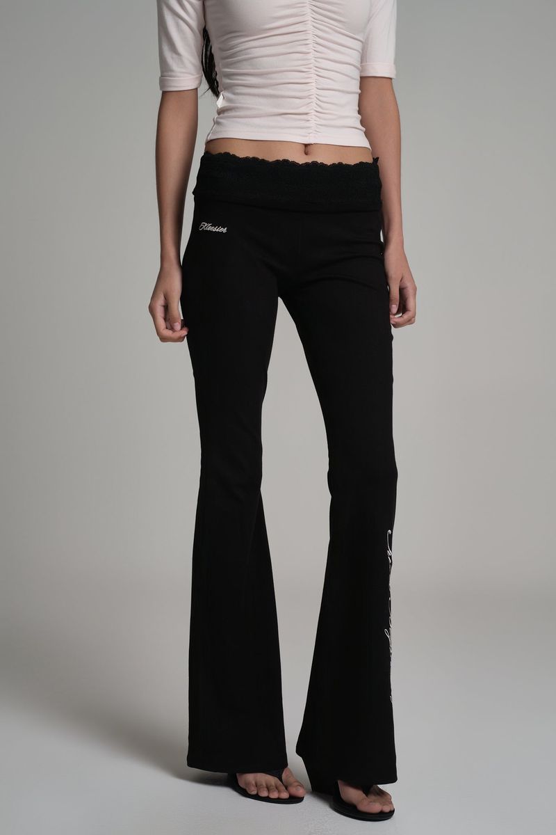 Lace tea bootscut pants, Black