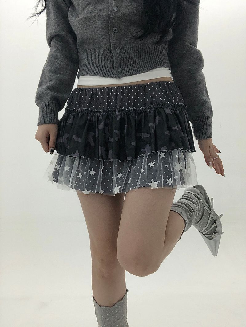 Gray Dot Camo Lace Skirt