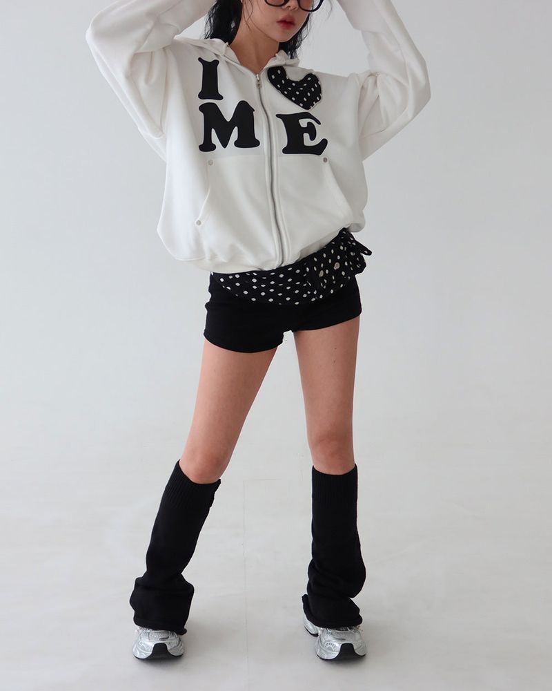 Heart patch oversized-fit hooded zip-up