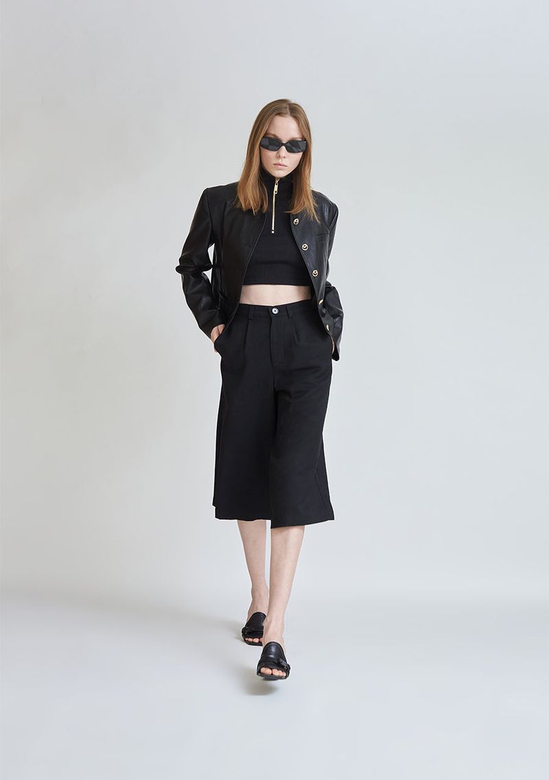 FAUX LEATHER NON COLLAR JACKET