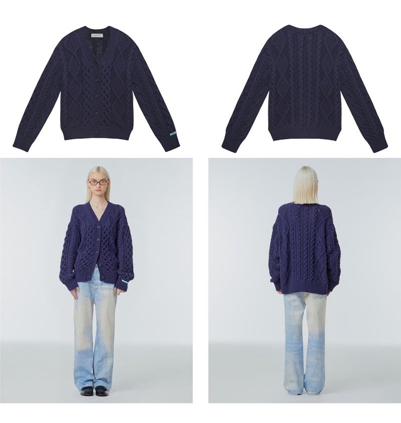 V-neck cable-knit cardigan