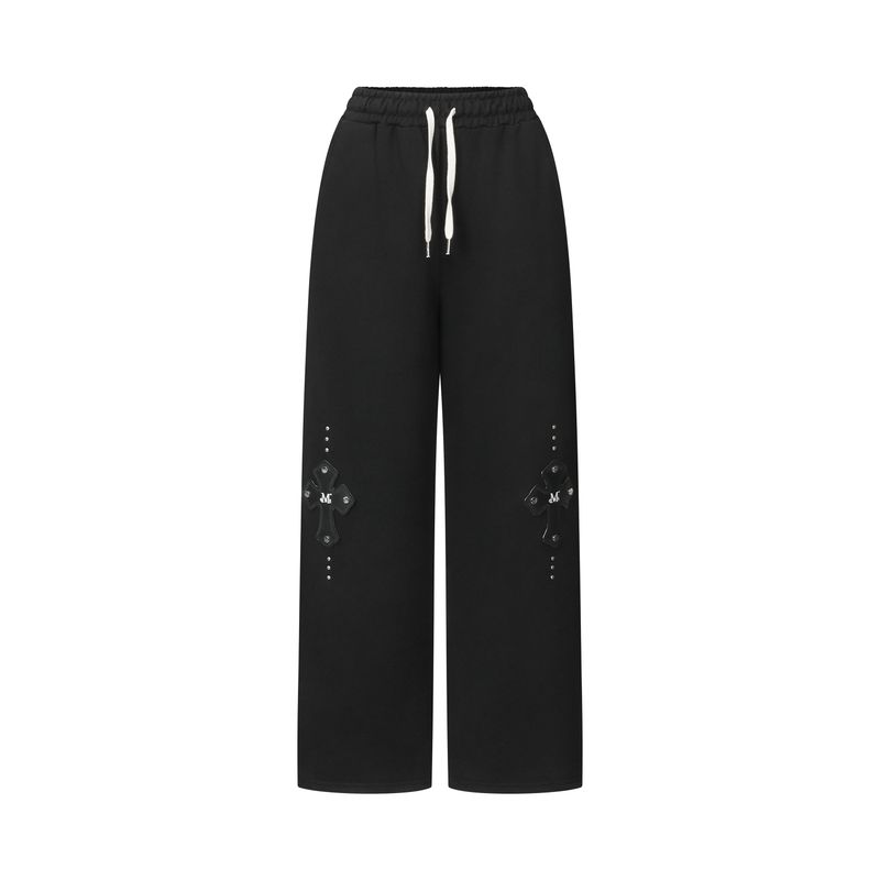 MOEN CROSS LEATHER PATCH SWEAT PANTS UNISEX (2Color)