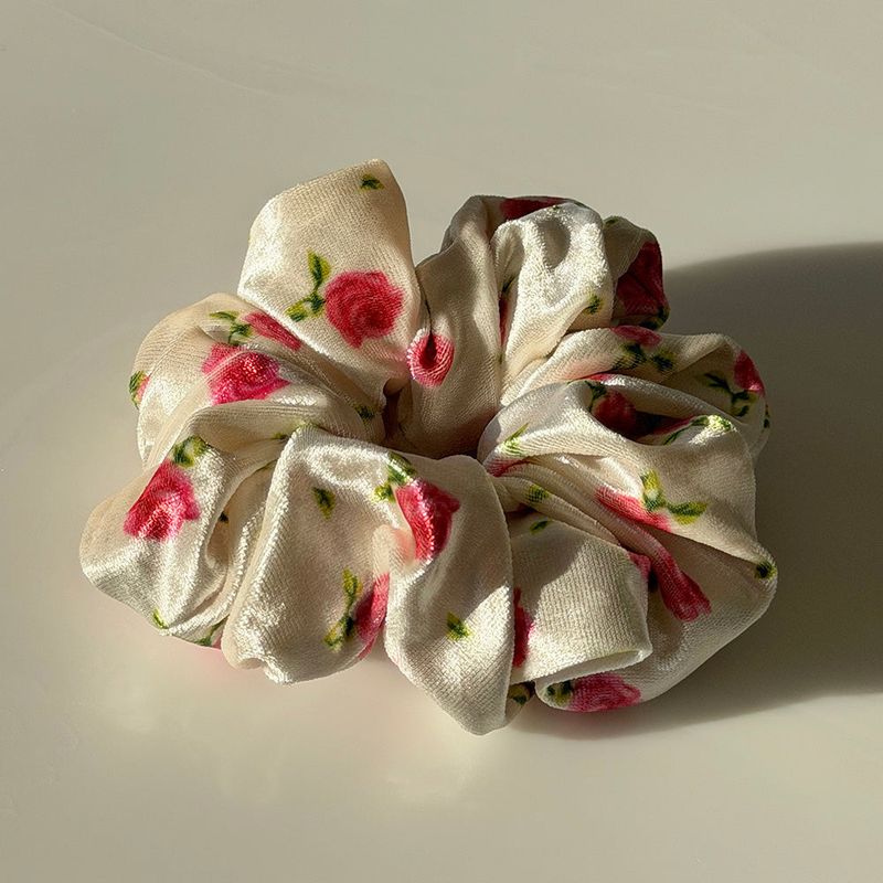 White velvet rose scrunchie