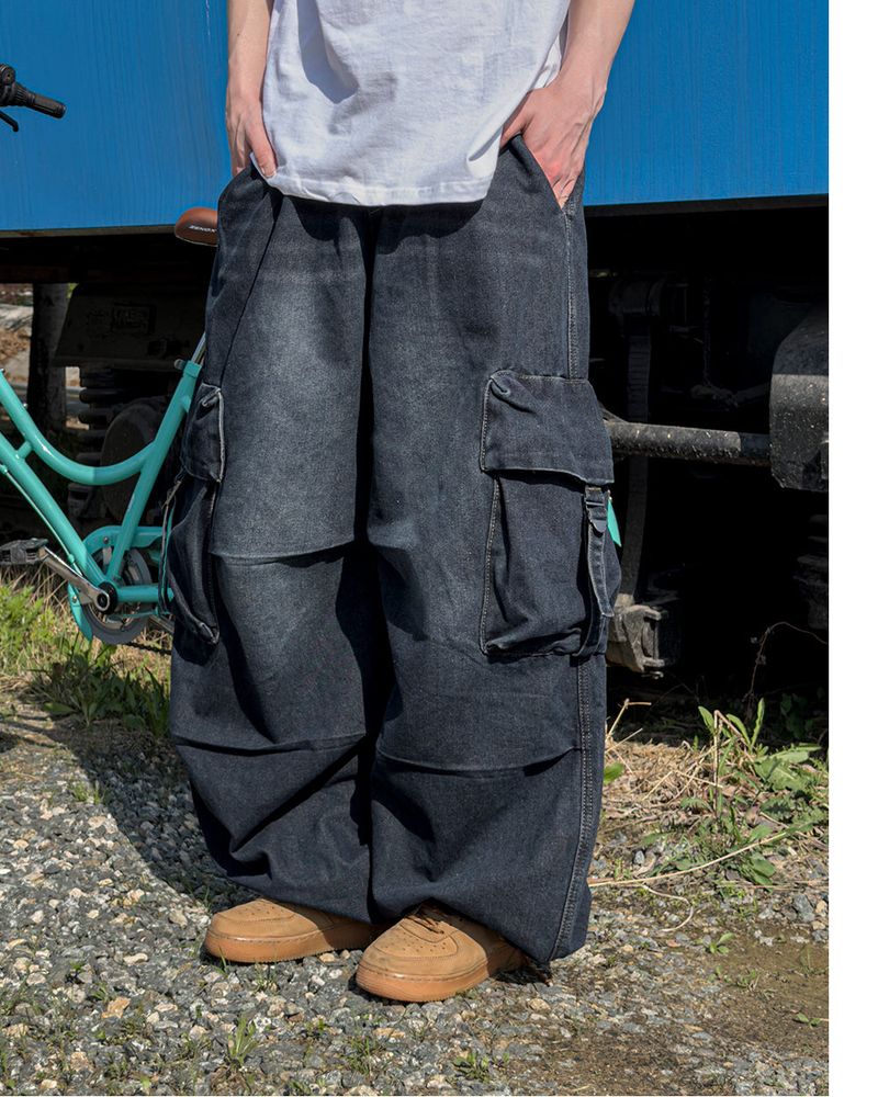 Lace Buckle Wide Cargo Denim