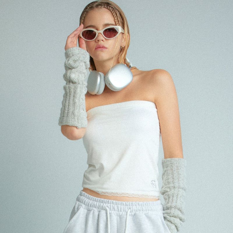 logo lace bra top (white)