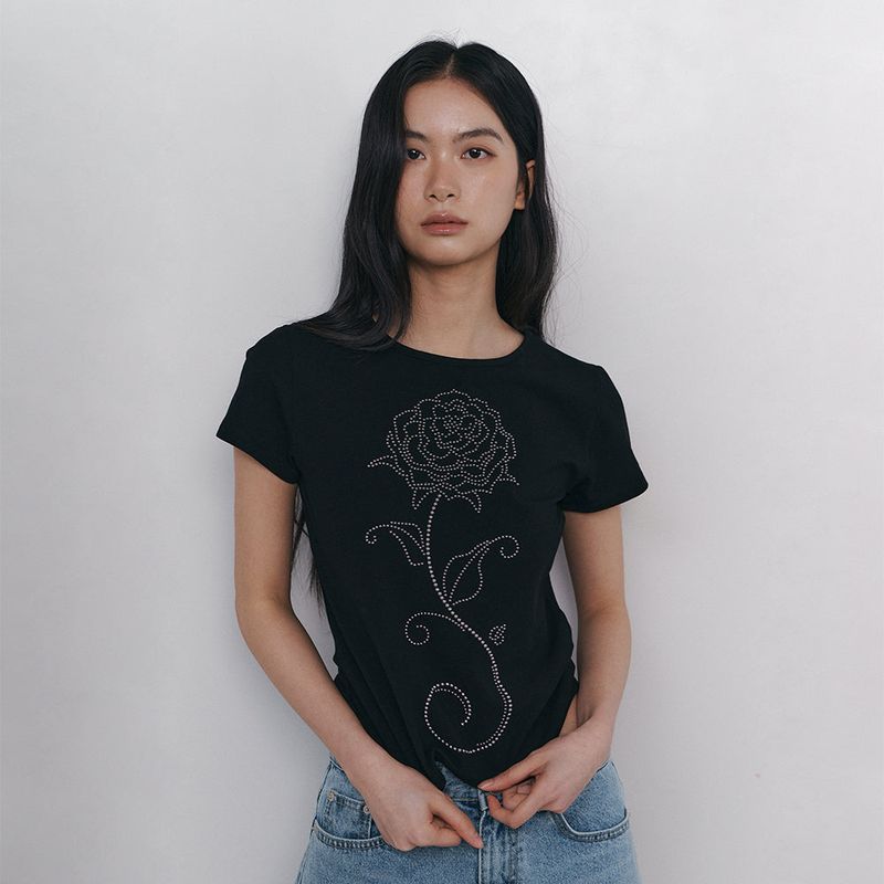 C ROSE HOTFIX SLIM T-SHIRT_BLACK