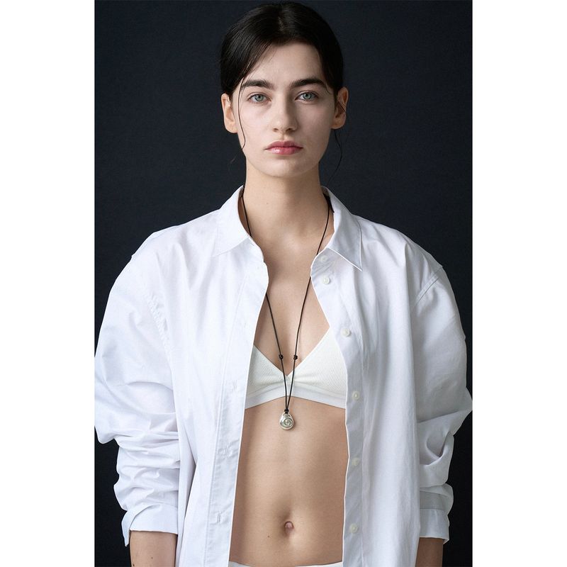  N.024/SHELL LEATHER NECKLACE_BLACK