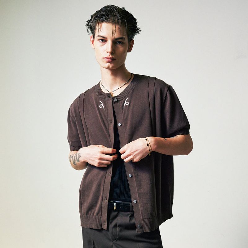 filigree half sleeve summer cardigan brown