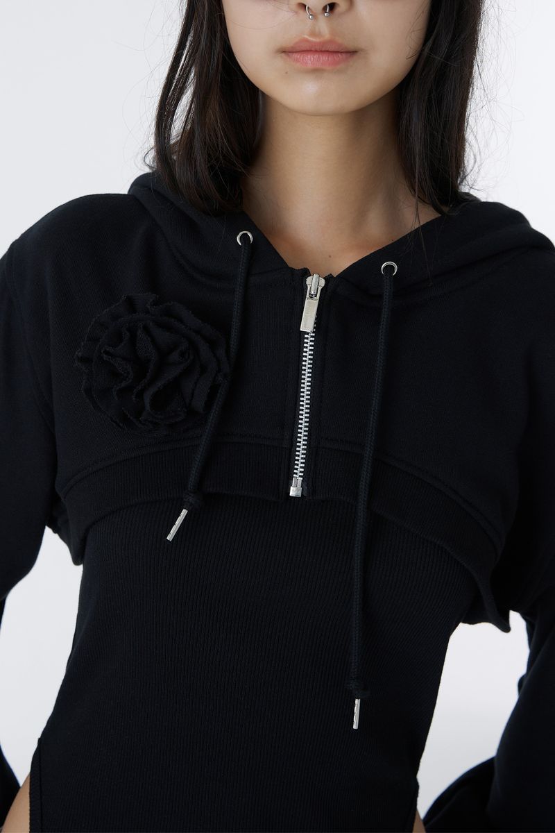 CORSAJE CROP ZIP-UP HOODIE (BLACK)