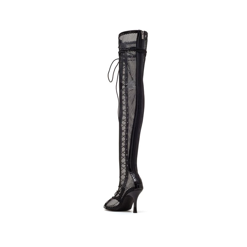Mesh Lace-Up Open Toe Boots Heel(Black)