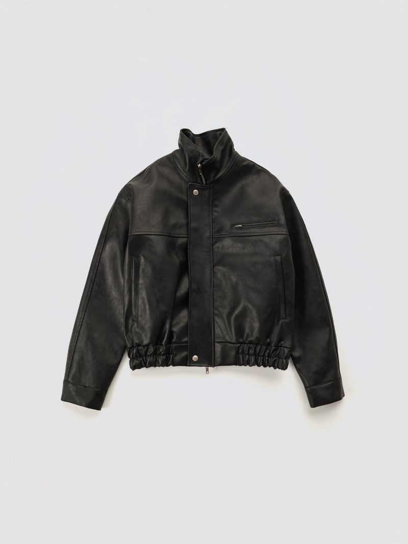 High-neck Leather Jacket_Black