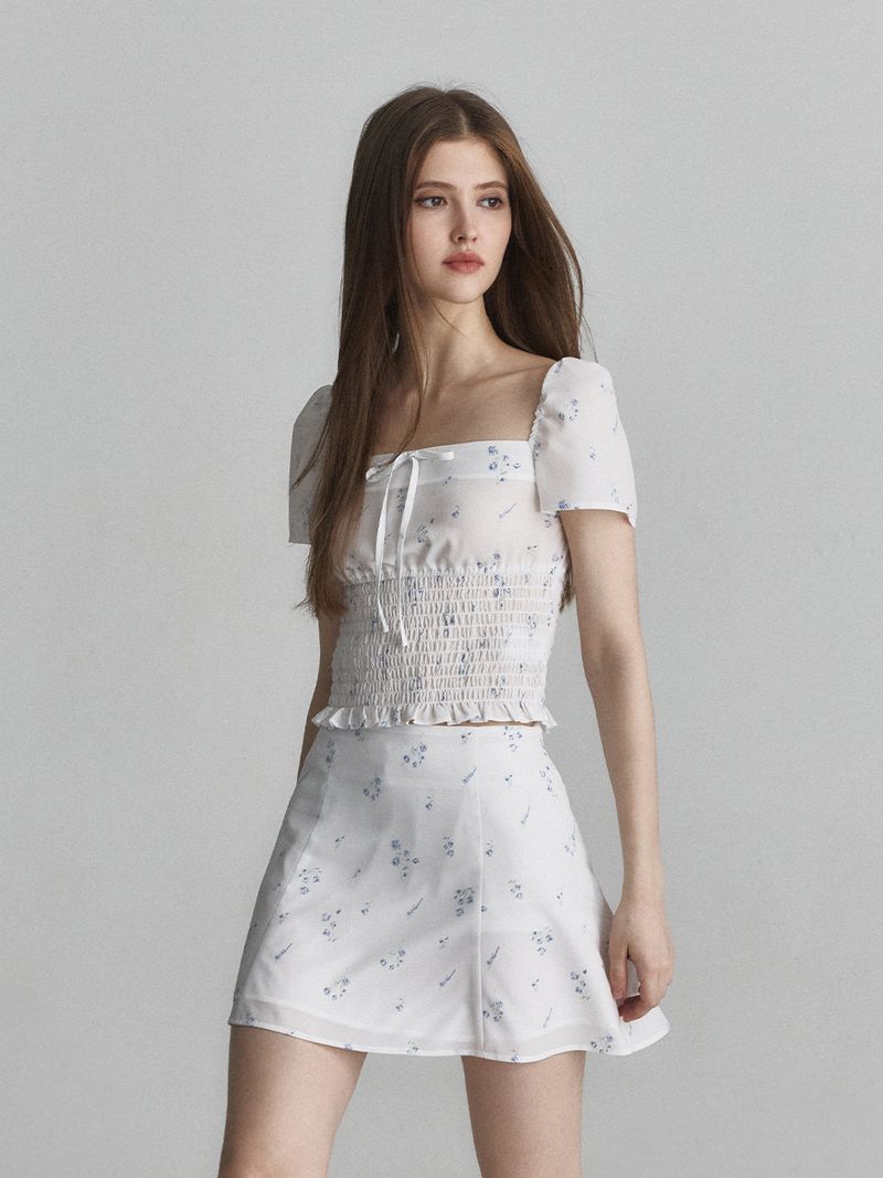 Floral puff blouse (White)