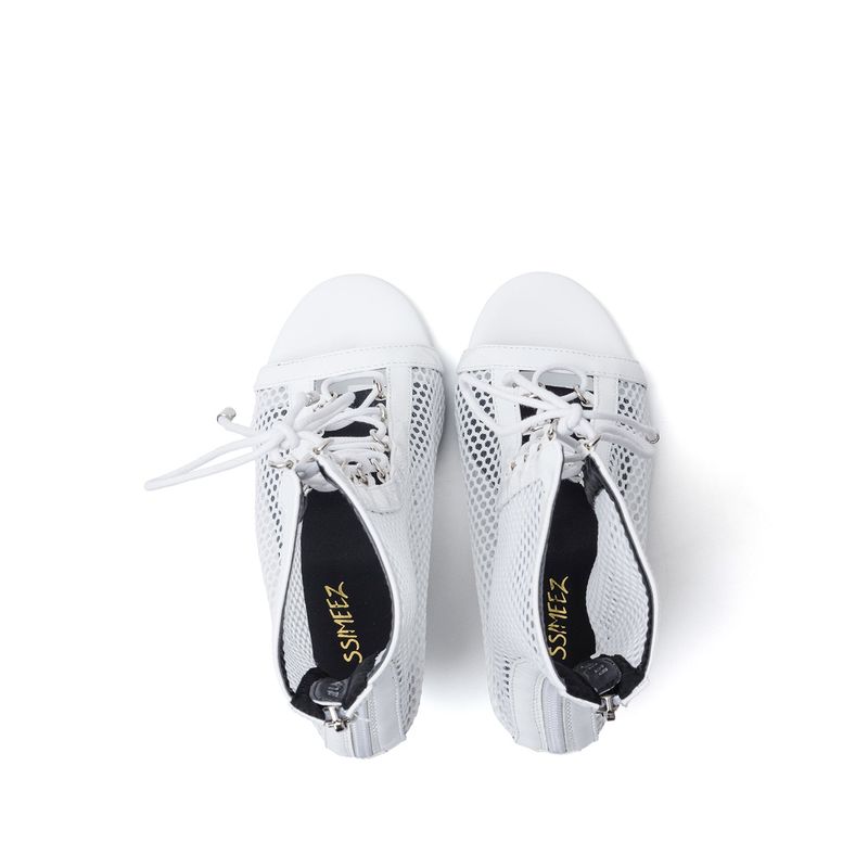 Mesh Lace-Up Open Toe Heel(White)