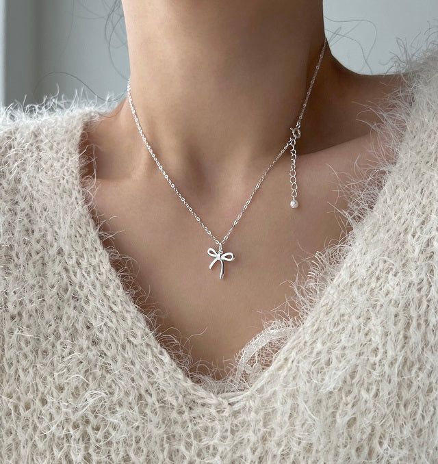Acer rojo(アセルロジョ)の「rri Ballet Core Silver 925 Silver Ribbon Fresh Pearl Two Way Guest Look Necklace(Accessories)」