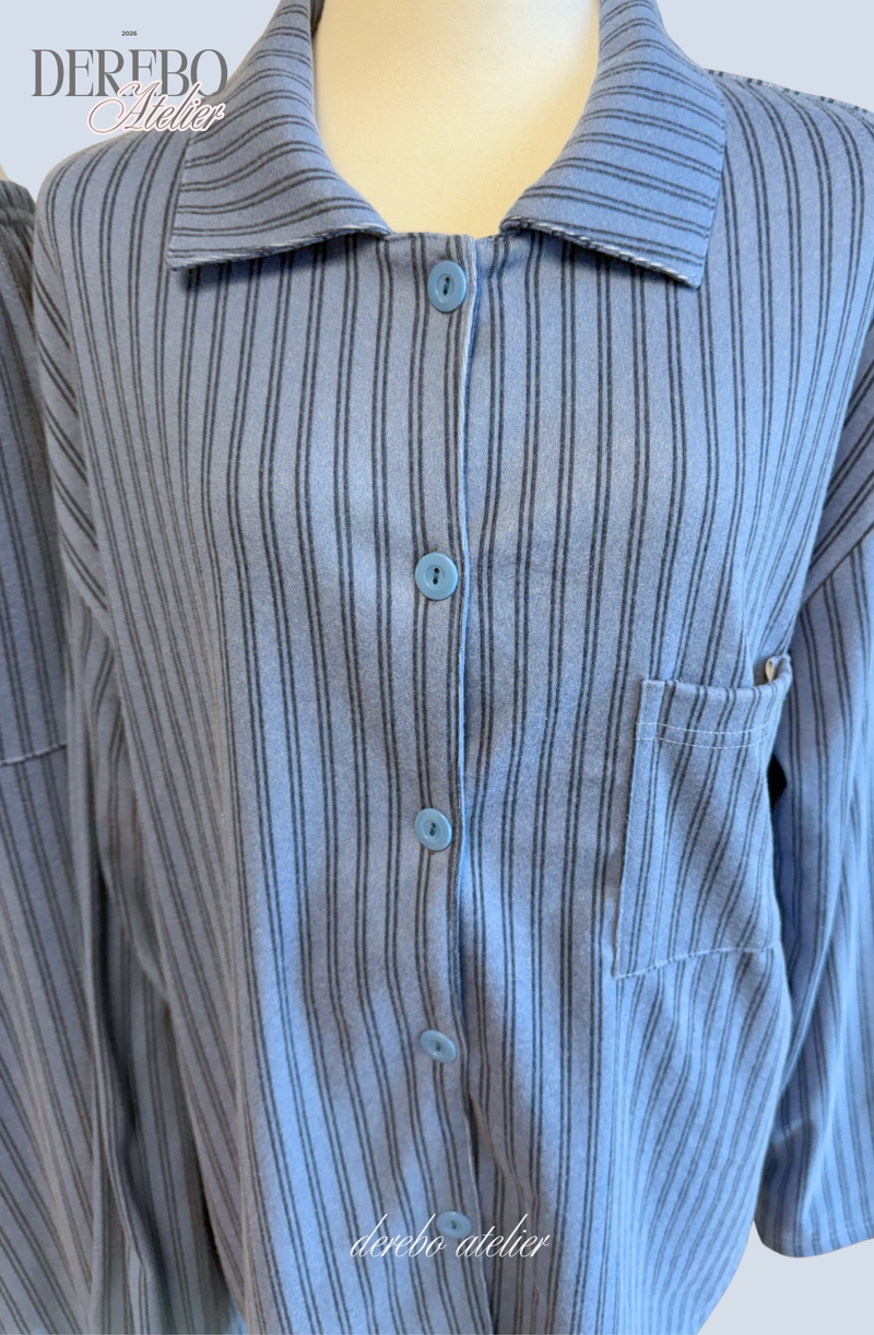 blue stripe fleece pajamas