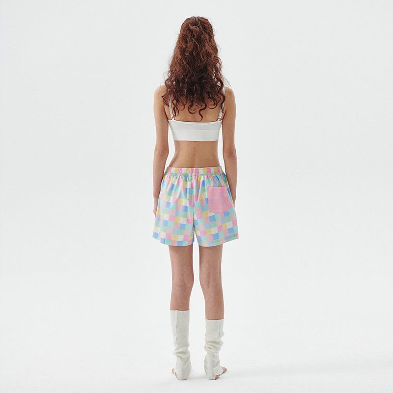 (W) Pink Pastel Grid PJ Shorts