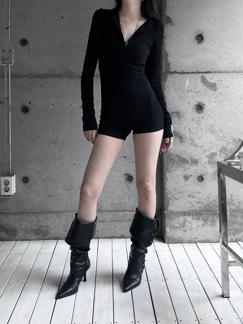 button deep v jumpsuit