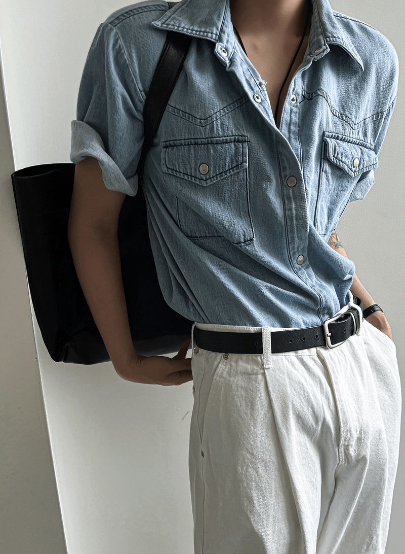 Western summer denim short-sleeved shirt
