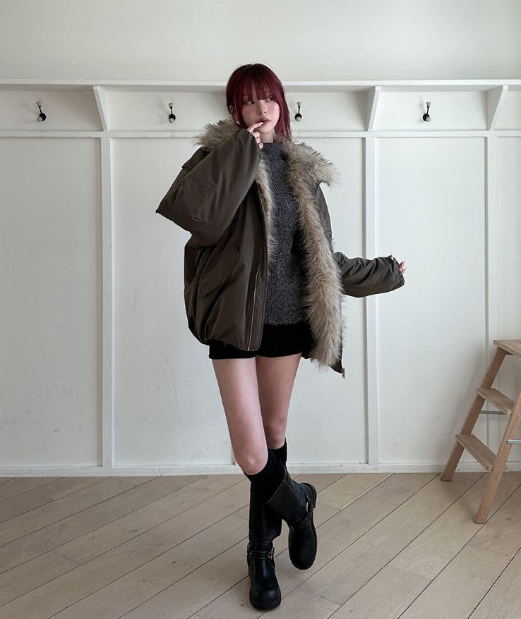 Snug Trimming Fur Bomber Jumper