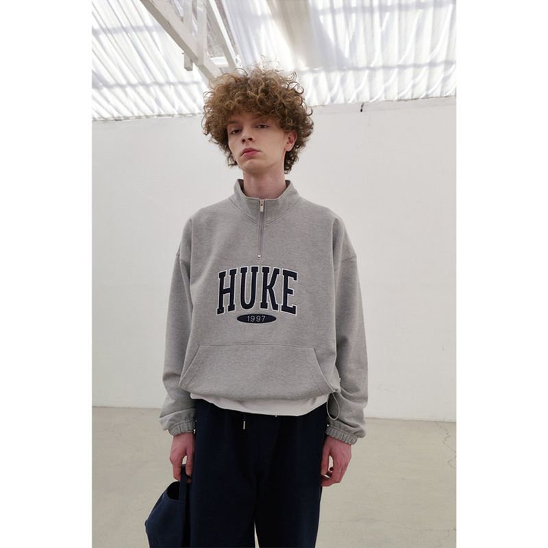 HUKE ロゴ ネイビー ハーフジップアップ MTM