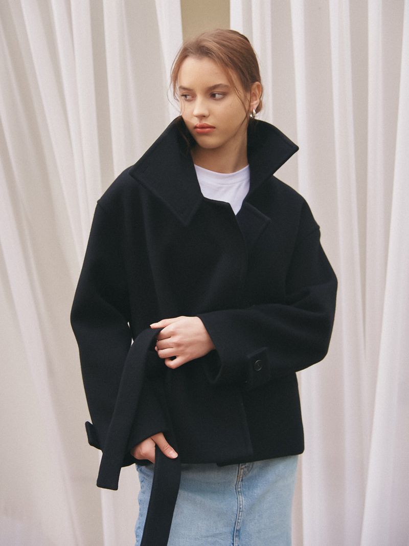 HIGHNECK HALF COAT_BLACK