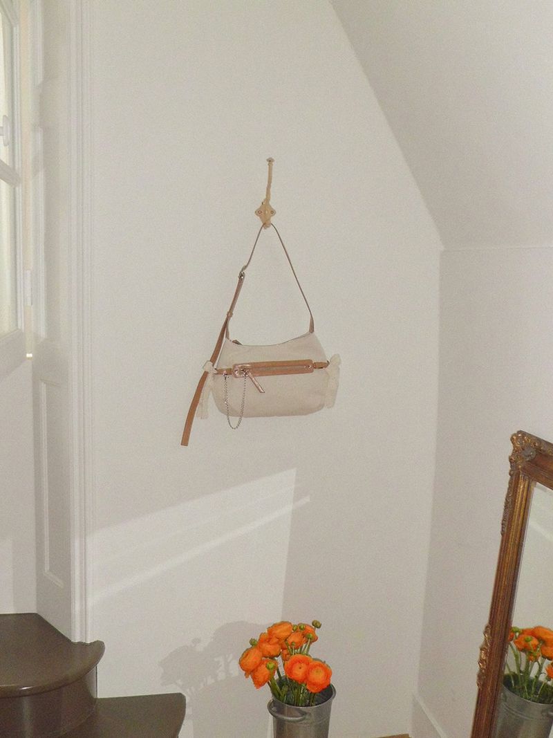 Belted ribbon bag_canvas caramel