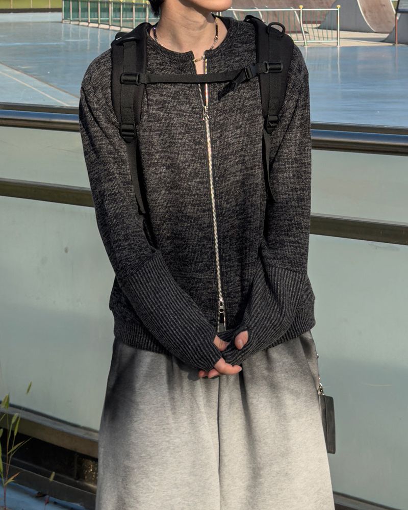Angle Knit Zip-up with Hand Warmers