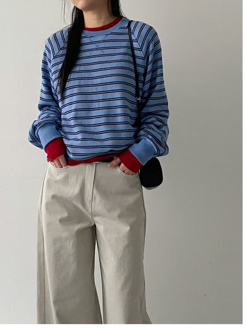Stripe Raglan Loose Fit Sweatshirt