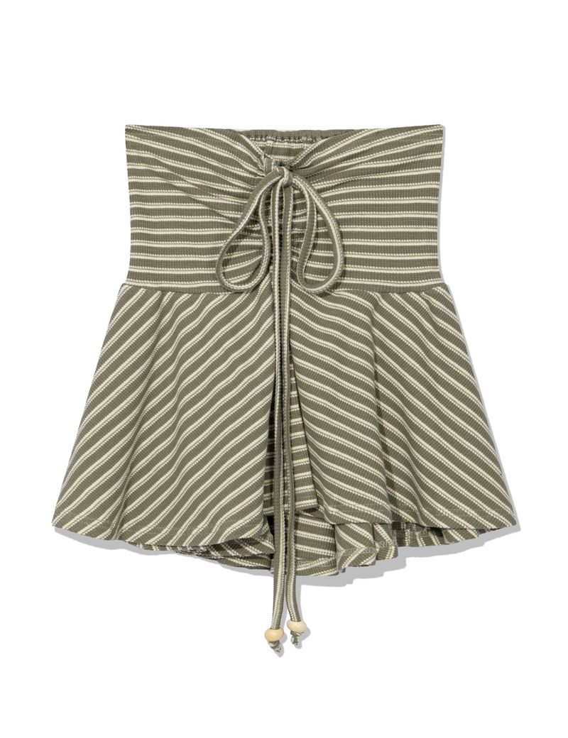 STRIPE SHIRRING FLARE TOP(KHAKI)
