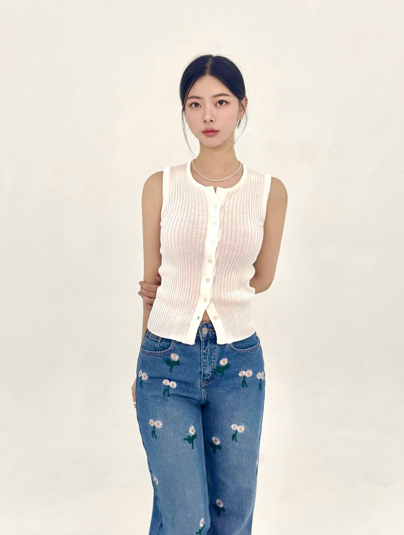 DAISY EMBROIDERED BLUE DENIM PANTS code 25000