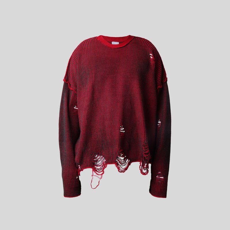 HIERARCHY STUDIOS Chroma - Distressed Red Flux Oversized Knit Sweater