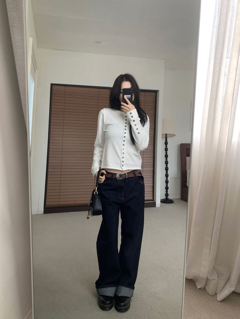 ペニーレッドステッチローワイドデニムパンツ