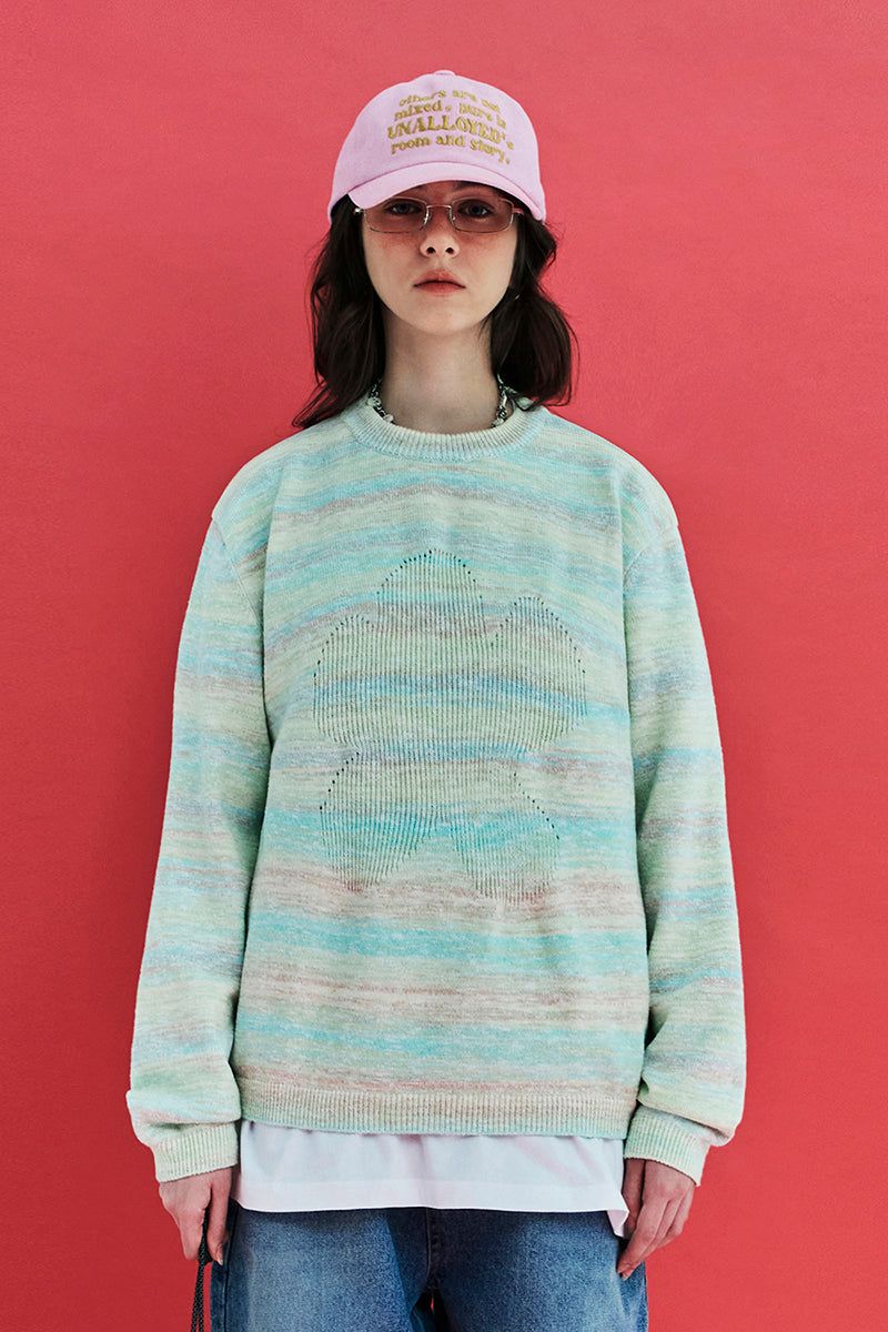 UNALLOYED(アナロイド)の「FLOWER GRADATION STRIPE KNIT / LIGHT GREEN(Tops)」