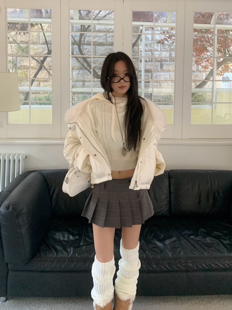 Ice Bloom Fur-Collar Duck Down Short Puffer