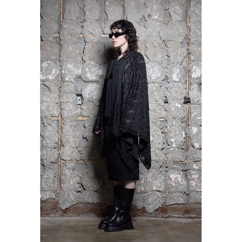 RIBBON TIE CAPE BLOUSE