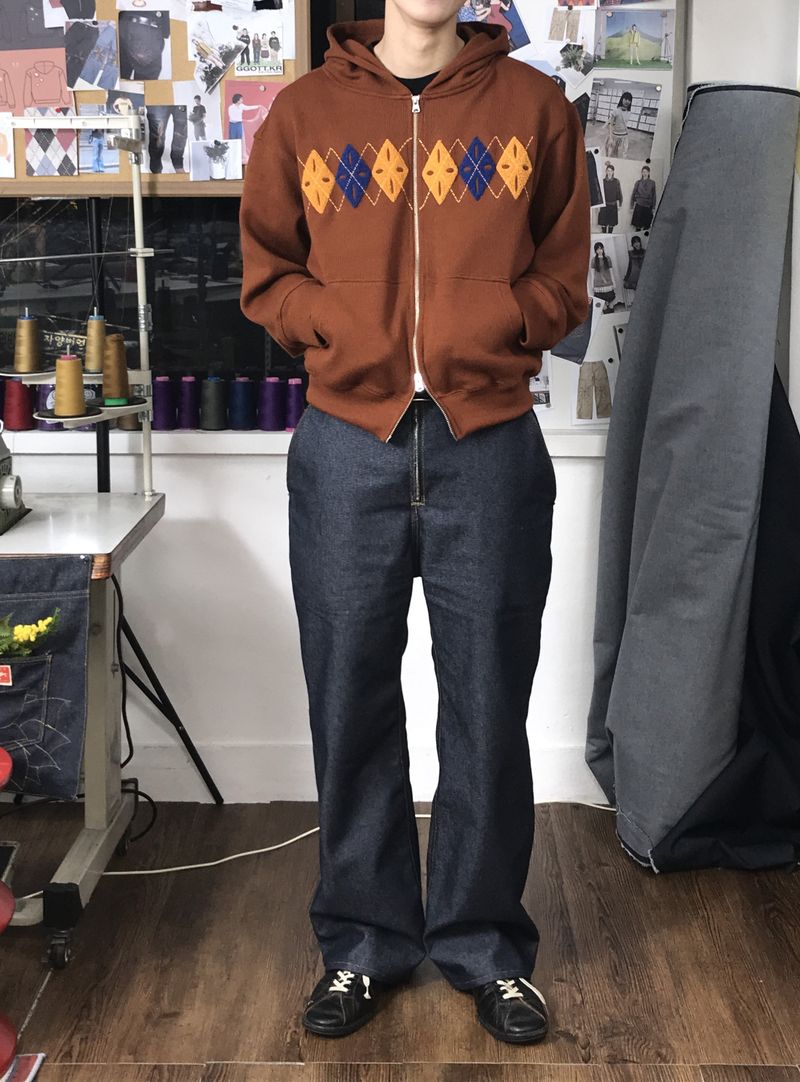 [Hand-Made「006」] アーガイルパッチパンツ_デニム＆ブラウン