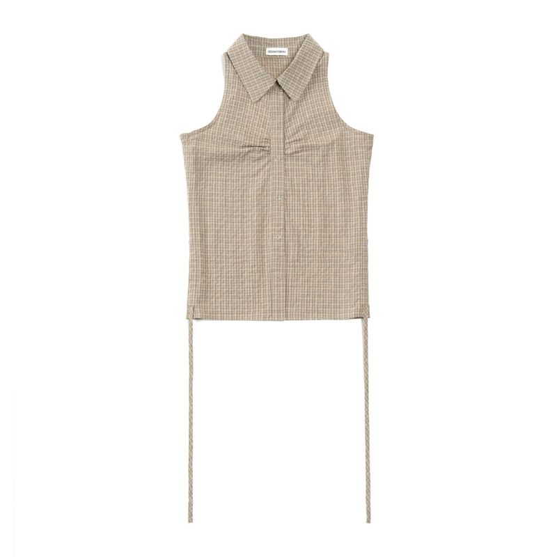 SLEEVLESS SHIRRING SHIRTS (BEIGE)