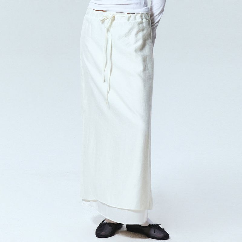 DOUBLE LAYERED H LINE MIDI SKIRT_BLACK