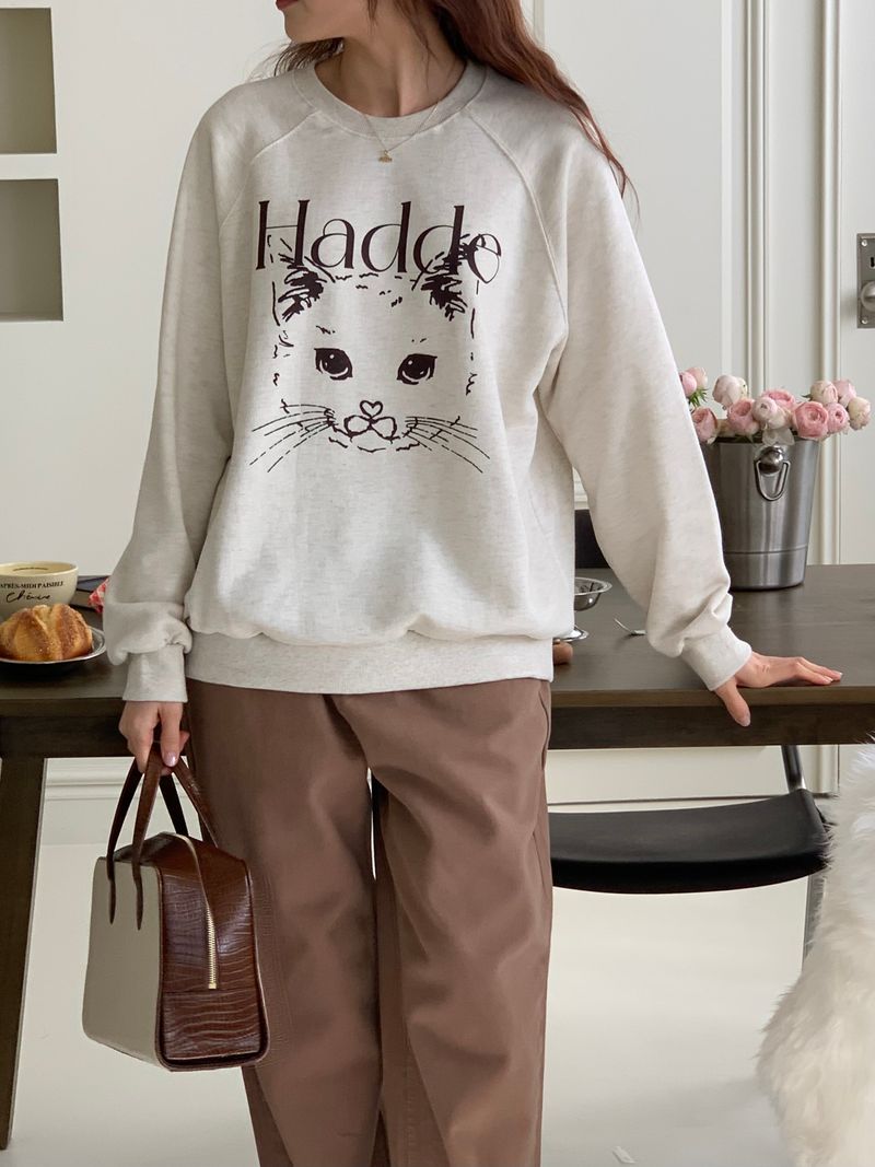 CAT DRAWING SWEATSHIRTS (OATMEAL)