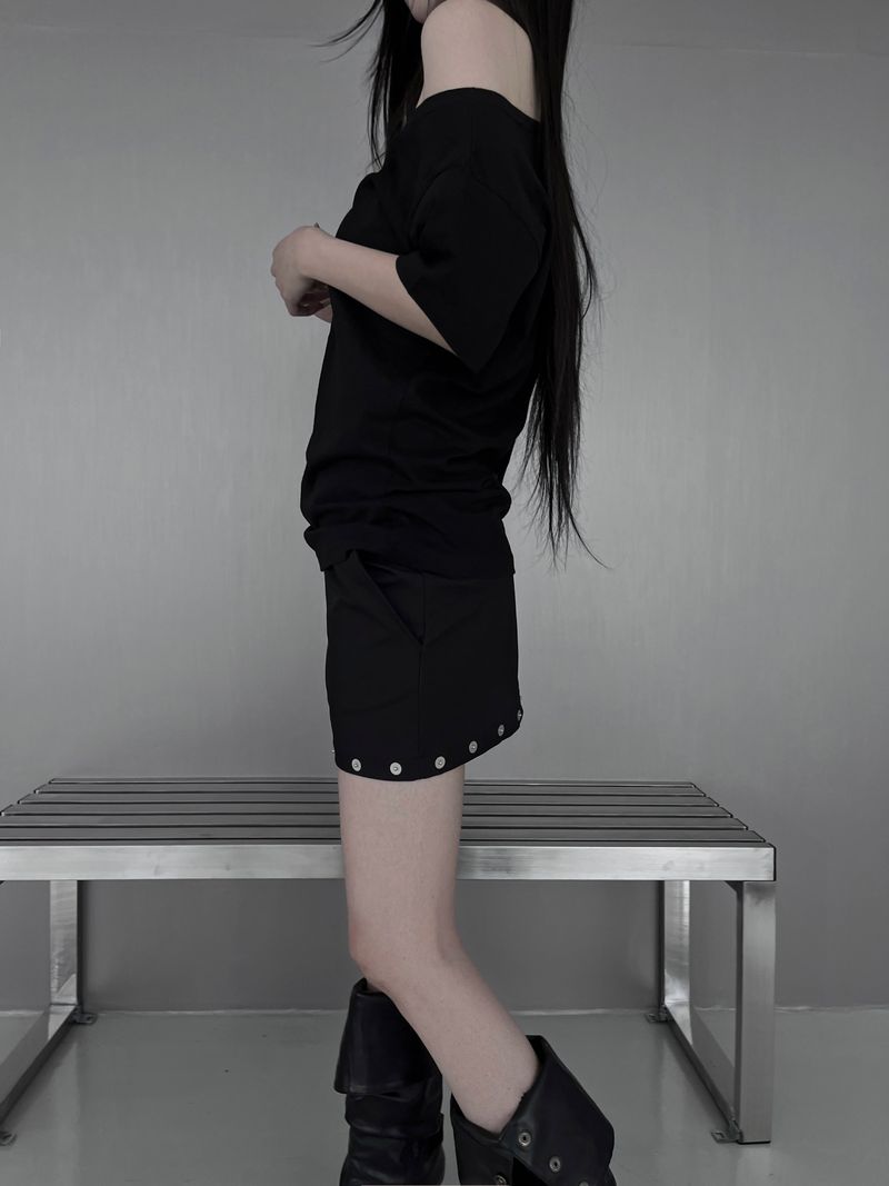 studded silver button skirt (2color)