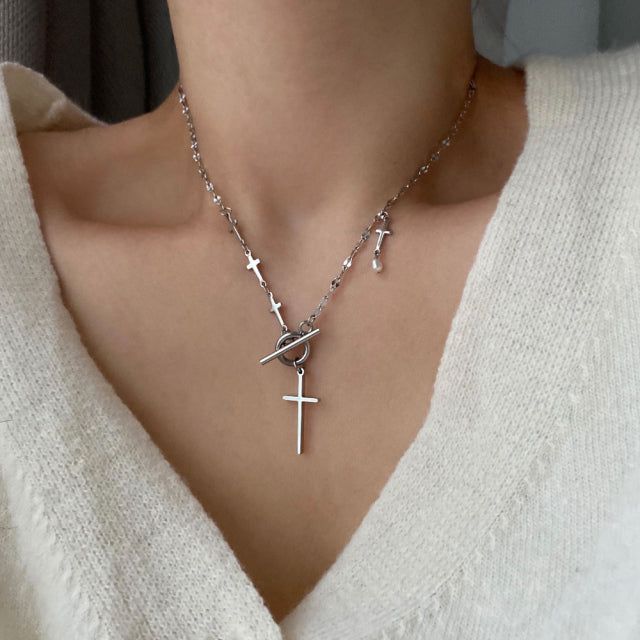 tiu Cross Toggle Bar Two Way Necklace